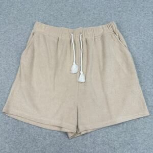 7 For All Mankind Lounge Shorts WMNS M Tan Drawstring 100% Polyester Lightweight